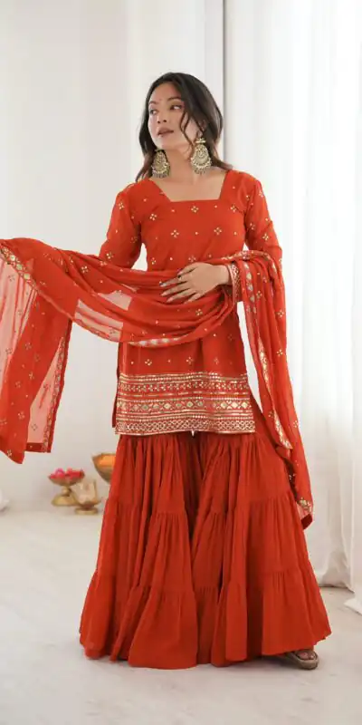 SRK 5317 Orange Georgette Salwar Suit with Embroidery Work. Wedding, Party, Festive Best Price ₹2399. Delivery 4-6 Working Days. Shop now. | Jump Suits, Tops & Bottoms, Track Suits, Salwar suit, Casual Suits, Creative suits, Designer Suits, Palazzo Suits, Party Wear Suits, Patiala Suits, Straight Suits, Trendy Wear