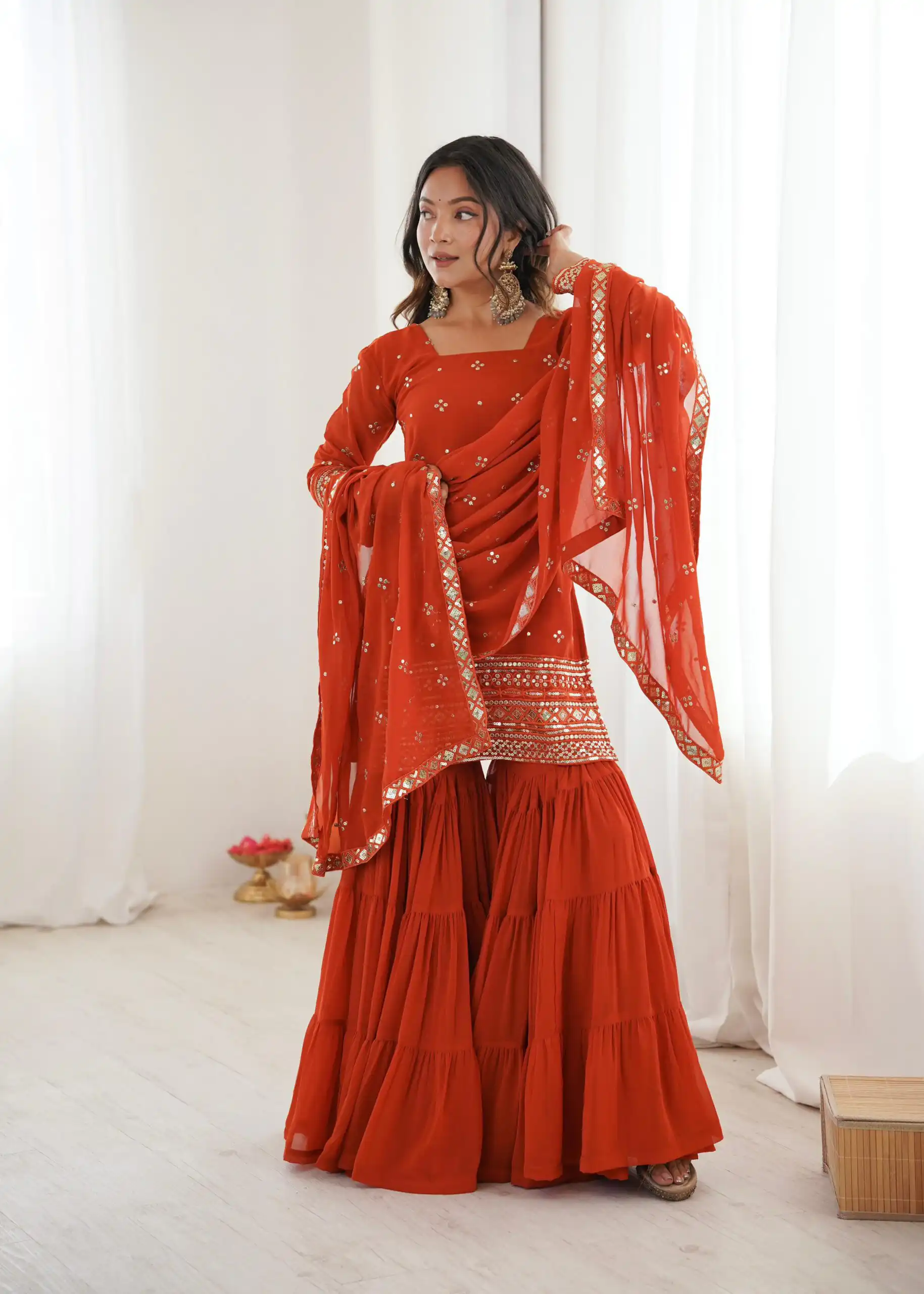 SRK 5317 Orange Georgette Salwar Suit with Embroidery Work. Wedding, Party, Festive Best Price ₹2399. Delivery 4-6 Working Days. Shop now. | Jump Suits, Tops & Bottoms, Track Suits, Salwar suit, Casual Suits, Creative suits, Designer Suits, Palazzo Suits, Party Wear Suits, Patiala Suits, Straight Suits, Trendy Wear