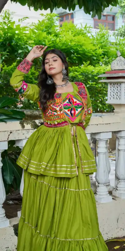 Ram 120 Parrot Green in Pure Cotton Mirror Work & Gamthi Work Lehenga Choli . Exclusive Offer βΉ3049. Delivery 4-6 Working Days. Shop now. | Lehenga, Bollywood Lehenga, Creative Lehenga, Designer Lehenga, Embroidered Lehenga, Party Wear Lehenga