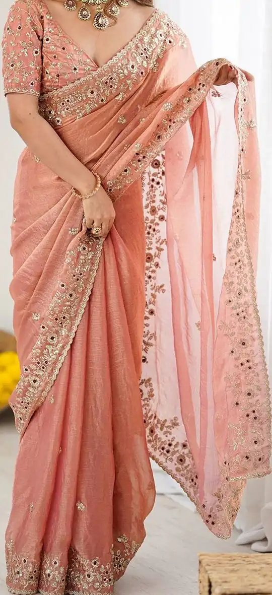 JR 645 Peach Fandy chiffon Saree Perfect for Wedding, Party, Housewarming, Durga Puja, Traditional Day – . Special Price ₹1949. Delivery 4-6 Working Day | Sarees, Bollywood Sarees, Creative Sarees, Designer Sarees, Embroidered Sarees, Ethnic Saree, Modern Digital sarees, Party Wear Sarees