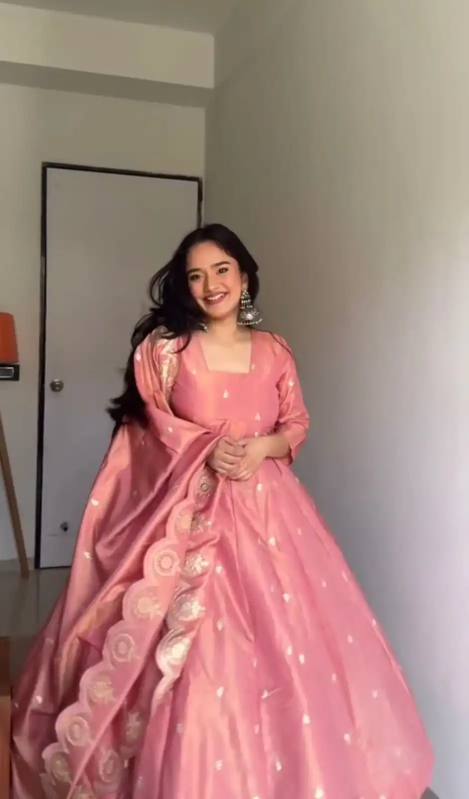 ZF 417 Peach Gold Crush Silk Gown Perfect for Wedding, Party, Raksha Bandhan, Engagement, Cultural Events –. Now at just ₹2049. Delivery 4-6 Working | Gowns, Bollywood Gowns, Creative Gowns, Designer Gowns, Embroidered Gowns, Party Wear Gowns