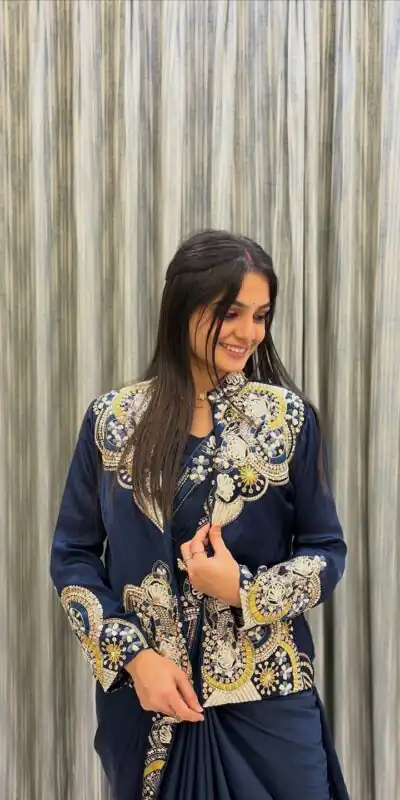 BE 433 Peacock Blue Color French Crape Saree with Embroidery Work. Best Price ₹2099. Delivery 4-6 Working Days. Shop now. | Sarees, Bollywood Sarees, Creative Sarees, Designer Sarees, Embroidered Sarees, Ethnic Saree, Modern Digital sarees, Party Wear Sarees