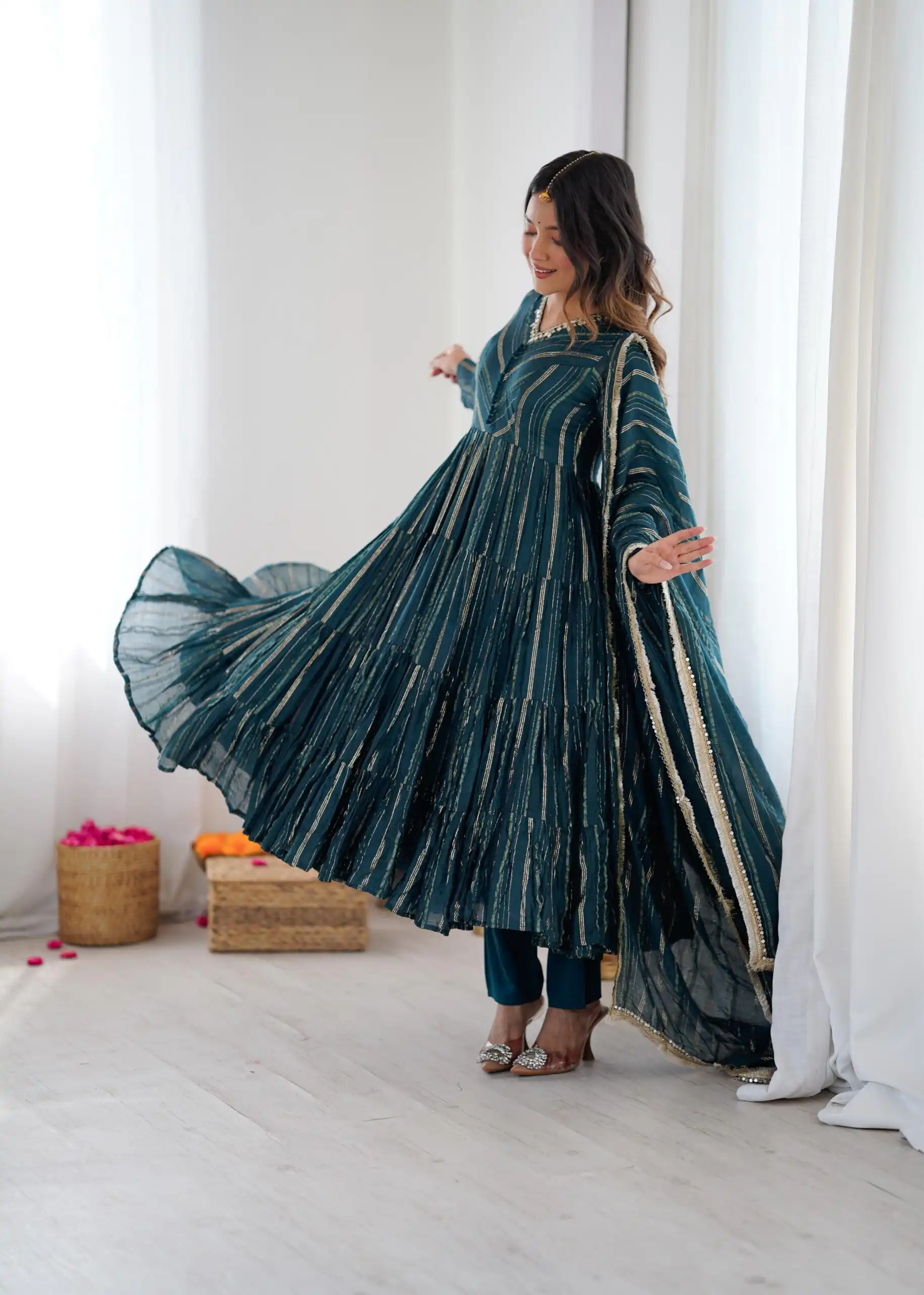 SRK 5305 Peacock Blue Color Mal Chanderi Gown with Mirror Work & Lace Work. Grab it for ₹2399. Delivery 4-6 Working Days. Shop now. | Gowns, Bollywood Gowns, Creative Gowns, Designer Gowns, Embroidered Gowns, Party Wear Gowns