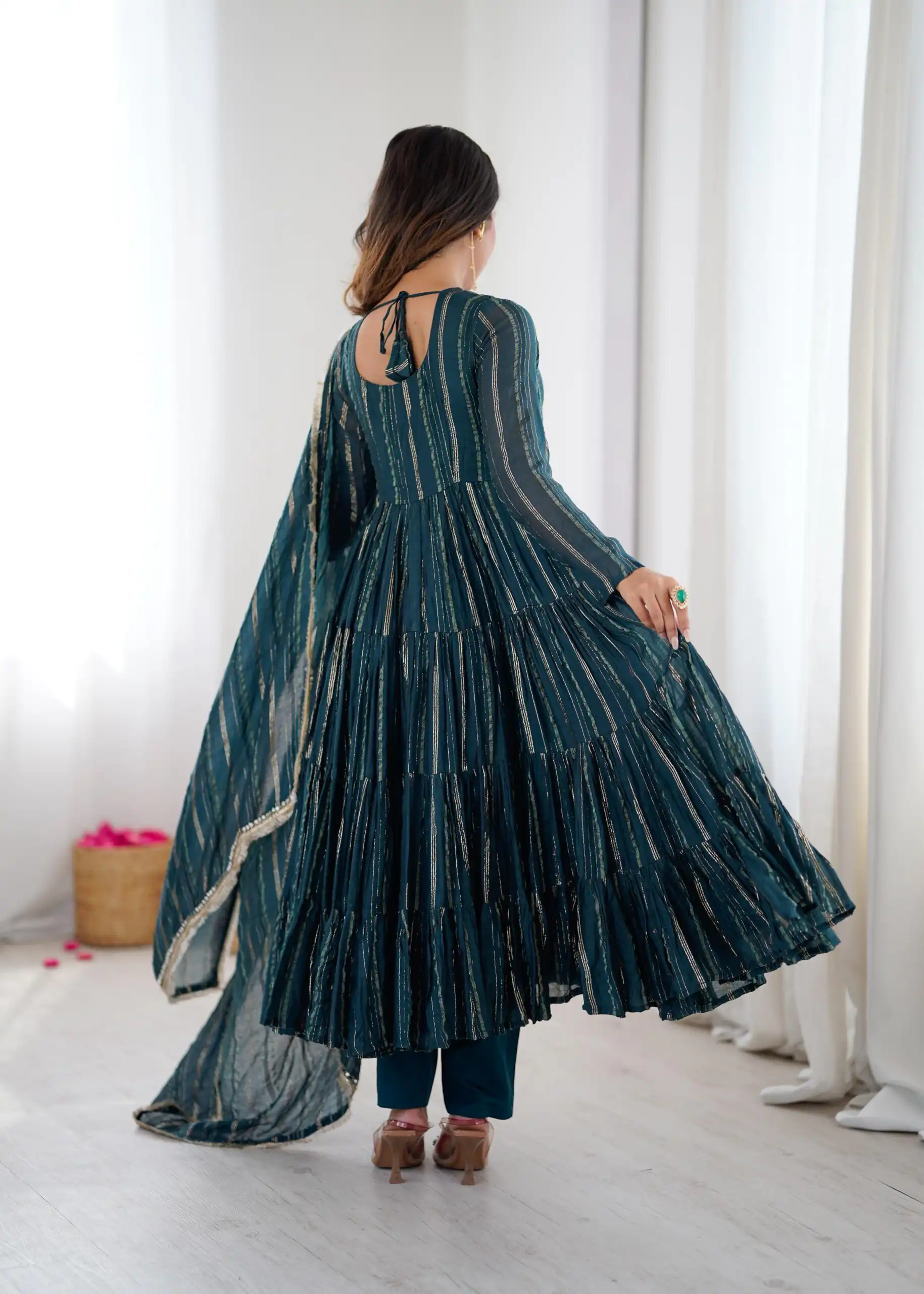 SRK 5305 Peacock Blue Color Mal Chanderi Gown with Mirror Work & Lace Work. Grab it for ₹2399. Delivery 4-6 Working Days. Shop now. | Gowns, Bollywood Gowns, Creative Gowns, Designer Gowns, Embroidered Gowns, Party Wear Gowns