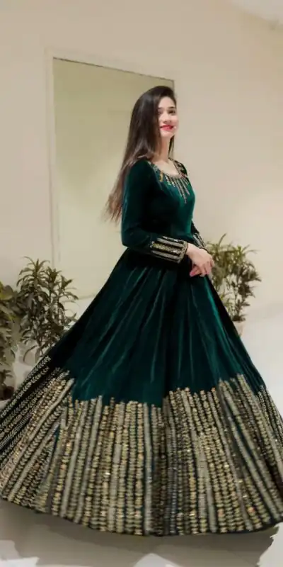 Peacock Blue Viscose Velvet Sequence Work Salwar Suit