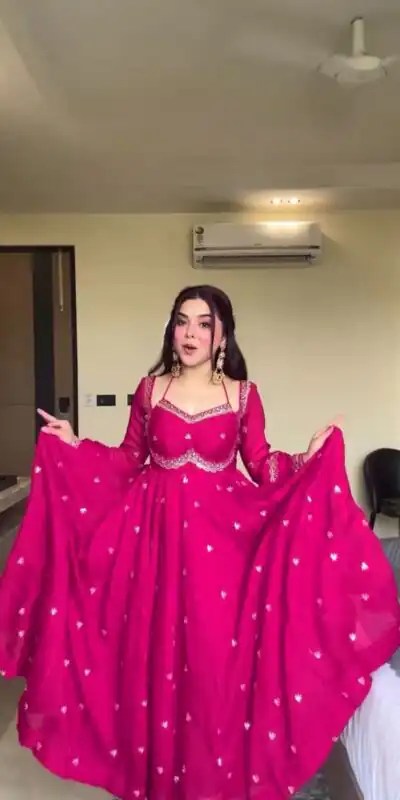 Pink Georgette Embroidery Work Gown