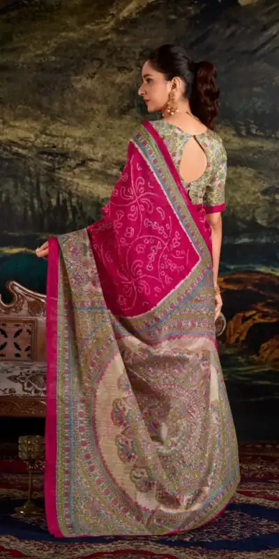 YNF 7209 Pink Color Green Silk Fusion Print Madhubani Bandhej Saree Casual, Wedding, Festive, Events . Expected Delivery 4-6 Working Days @1499/- only | Sarees, Bollywood Sarees, Creative Sarees, Designer Sarees, Embroidered Sarees, Ethnic Saree, Modern Digital sarees, Party Wear Sarees