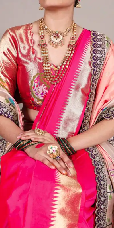 YNF 7407 Pink Color Jacquard Silk Paithani Zari Weaving Work Saree Casual, Wedding, Festive, Events . Expected Delivery 4-6 Working Days @3349/- only | Sarees, Bollywood Sarees, Creative Sarees, Designer Sarees, Embroidered Sarees, Ethnic Saree, Modern Digital sarees, Party Wear Sarees