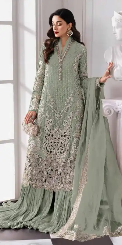 FC 1192 Pista Color Georgette Salwar Suit with Embroidery Work. Introductory Price ₹2499. Delivery 4-6 Working Days. Shop now. | Jump Suits, Tops & Bottoms, Track Suits, Salwar suit, Casual Suits, Creative suits, Designer Suits, Palazzo Suits, Party Wear Suits, Patiala Suits, Straight Suits, Trendy Wear