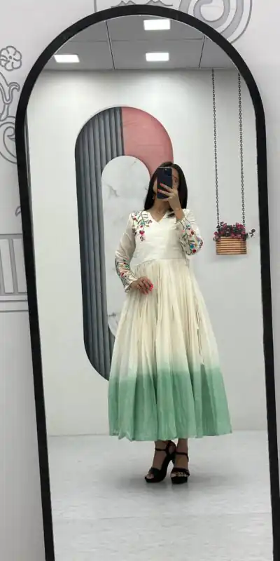 PC 526 Pista Soft Cotton Gown with Embroidery Work. Wedding, Party, Festive, Events, Best Price βΉ1749. Delivery 4-6 Working Days. Shop now. | Gowns, Bollywood Gowns, Creative Gowns, Designer Gowns, Embroidered Gowns, Party Wear Gowns