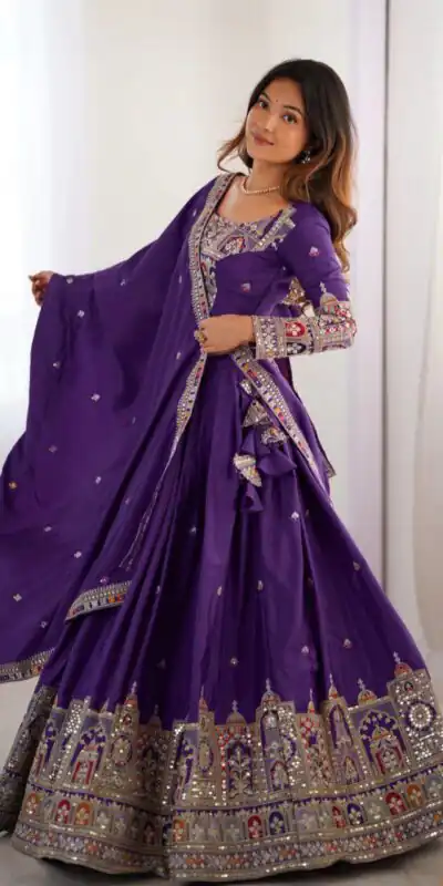 MF TAJ 1003 Purple in Color Chinon Silk Embroidery Work Lehenga Choli . Get it for βΉ1949. Delivery 4-6 Working Days. Shop now. | Lehenga, Bollywood Lehenga, Creative Lehenga, Designer Lehenga, Embroidered Lehenga, Party Wear Lehenga