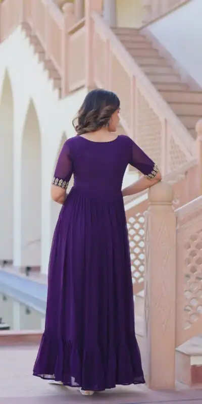KA 1172 Purple in Faux Blooming Embroidery Work & Sequins Work Gown . Affordable Price ₹1749. Delivery 4-6 Working Days. Shop now. | Gowns, Bollywood Gowns, Creative Gowns, Designer Gowns, Embroidered Gowns, Party Wear Gowns