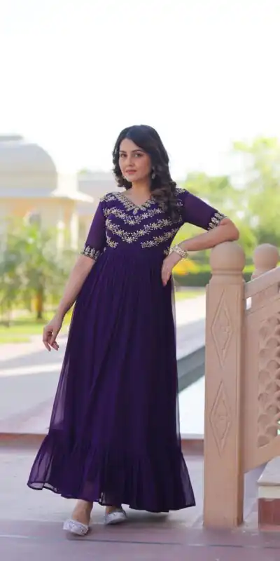 KA 1172 Purple in Faux Blooming Embroidery Work & Sequins Work Gown . Affordable Price βΉ1749. Delivery 4-6 Working Days. Shop now. | Gowns, Bollywood Gowns, Creative Gowns, Designer Gowns, Embroidered Gowns, Party Wear Gowns