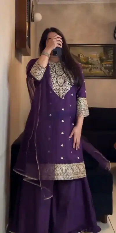 Alternative view of Purple Faux Georgette Lace Work Salwar Suit