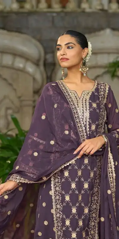 ZSR 3153 Purple in Color Pure Chinnon Embroidery Work Salwar Suit. Special Price ₹2149. Delivery 4-6 Working Days. Shop now. | Jump Suits, Tops & Bottoms, Track Suits, Salwar suit, Casual Suits, Creative suits, Designer Suits, Palazzo Suits, Party Wear Suits, Patiala Suits, Straight Suits, Trendy Wear
