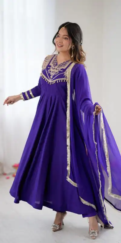 ZSR 3149 Purple Roman silk Gown Perfect for Wedding, Party, Sangeet, Haldi, Lohri β . Introductory Price βΉ2099. Delivery 4-6 Working Days. Shop now. | Gowns, Bollywood Gowns, Creative Gowns, Designer Gowns, Embroidered Gowns, Party Wear Gowns