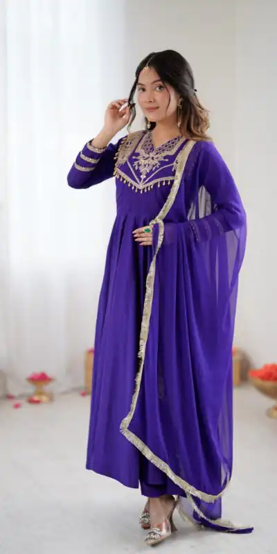 ZSR 3149 Purple Roman silk Gown Perfect for Wedding, Party, Sangeet, Haldi, Lohri – . Introductory Price ₹2099. Delivery 4-6 Working Days. Shop now. | Gowns, Bollywood Gowns, Creative Gowns, Designer Gowns, Embroidered Gowns, Party Wear Gowns