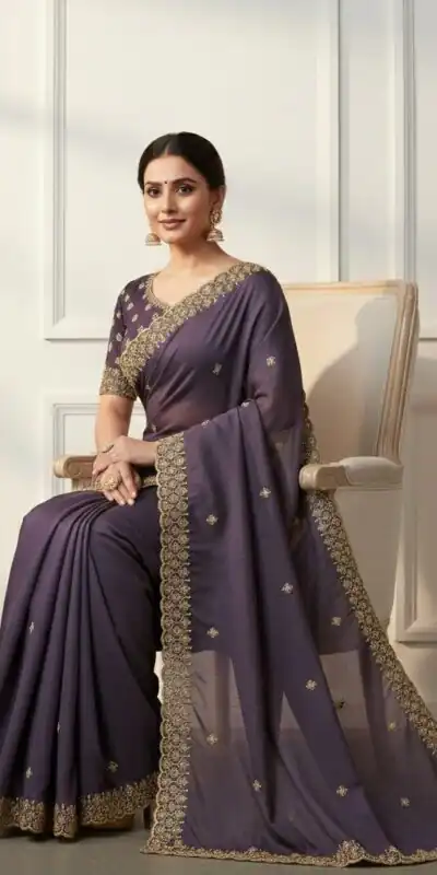 JR 659 Purple in Color Star Georgette Embroidery Work Saree . Available at ₹1799 only. Delivery 4-6 Working Days. Shop now. | Sarees, Bollywood Sarees, Creative Sarees, Designer Sarees, Embroidered Sarees, Ethnic Saree, Modern Digital sarees, Party Wear Sarees