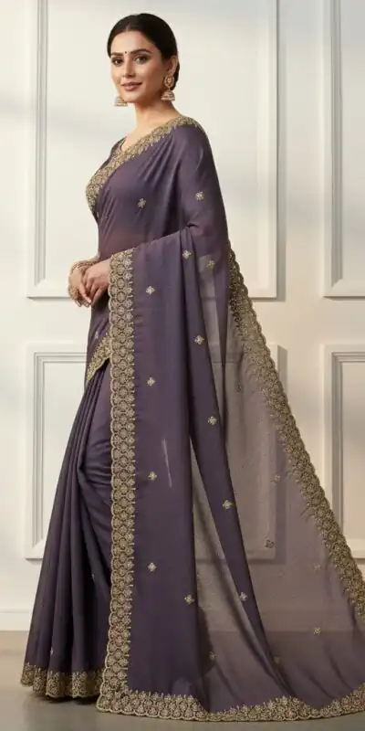 JR 659 Purple in Color Star Georgette Embroidery Work Saree . Available at ₹1799 only. Delivery 4-6 Working Days. Shop now. | Sarees, Bollywood Sarees, Creative Sarees, Designer Sarees, Embroidered Sarees, Ethnic Saree, Modern Digital sarees, Party Wear Sarees