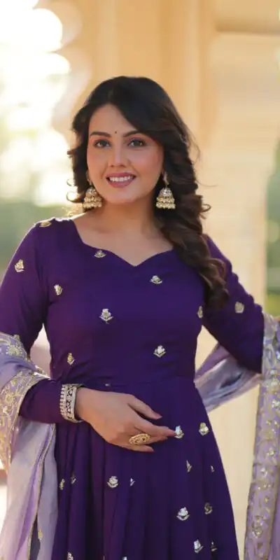 KA 1206 Purple in Star GeorgetteFandy Zari Work & Embroidery Work Gown . Introductory Price ₹2549. Delivery 4-6 Working Days. Shop now. | Gowns, Bollywood Gowns, Creative Gowns, Designer Gowns, Embroidered Gowns, Party Wear Gowns