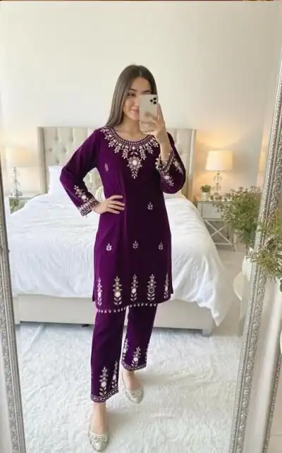 BE 423 Purple Velvet Salwar Suit with Embroidery Work & Mirror Work. Now at just ₹1849. Delivery 4-6 Working Days. Shop now. | Jump Suits, Tops & Bottoms, Track Suits, Salwar suit, Casual Suits, Creative suits, Designer Suits, Palazzo Suits, Party Wear Suits, Patiala Suits, Straight Suits, Trendy Wear