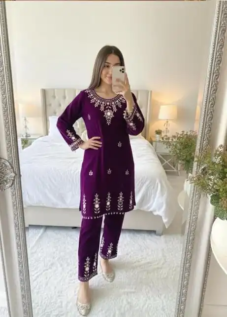 BE 423 Purple Velvet Salwar Suit with Embroidery Work & Mirror Work. Now at just ₹1849. Delivery 4-6 Working Days. Shop now. | Jump Suits, Tops & Bottoms, Track Suits, Salwar suit, Casual Suits, Creative suits, Designer Suits, Palazzo Suits, Party Wear Suits, Patiala Suits, Straight Suits, Trendy Wear