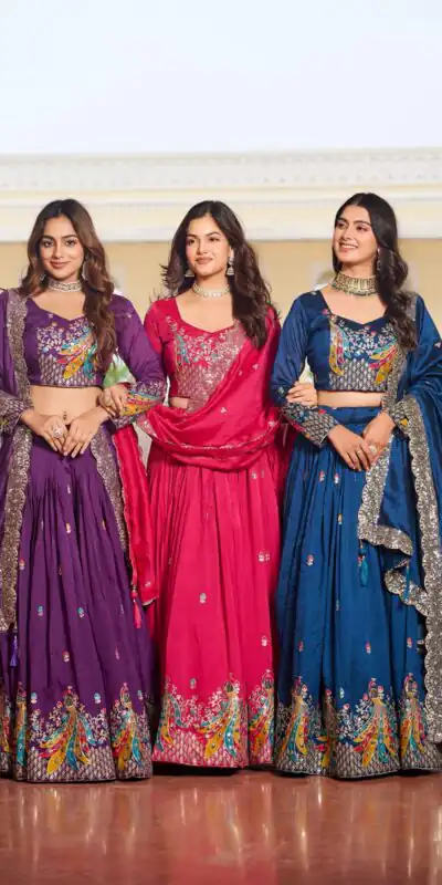 Ram 113 Purple Color Vichitra Lehenga Choli with Embroidery Work. Exclusive Offer βΉ3099. Delivery 4-6 Working Days. Shop now. | Lehenga, Bollywood Lehenga, Creative Lehenga, Designer Lehenga, Embroidered Lehenga, Party Wear Lehenga