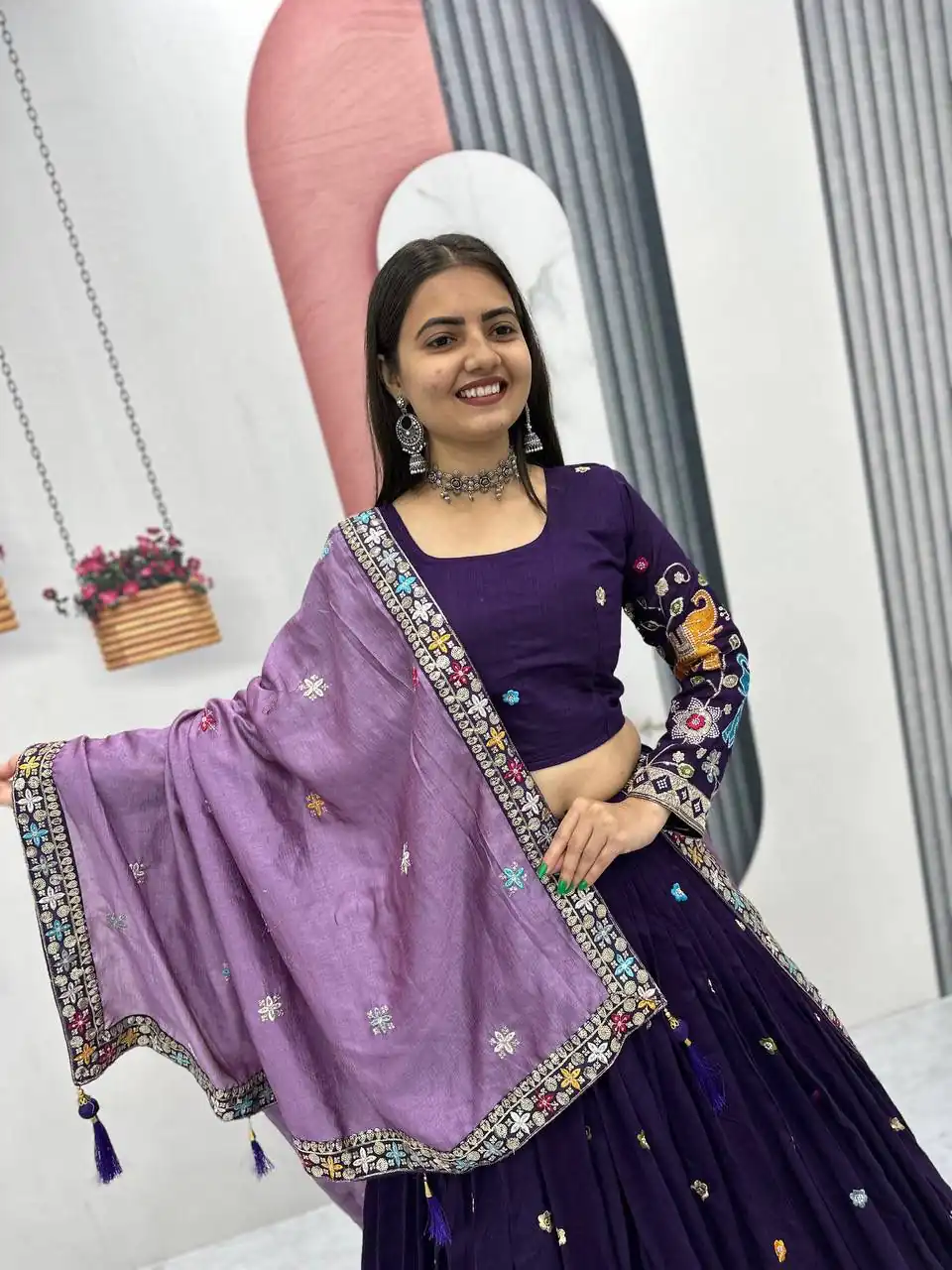 PC 545 Purple Vichitra Silk Lehenga Choli with Lace Border & Lace Work. Special Price ₹3249. Delivery 4-6 Working Days. Shop now. | Lehenga, Bollywood Lehenga, Creative Lehenga, Designer Lehenga, Embroidered Lehenga, Party Wear Lehenga