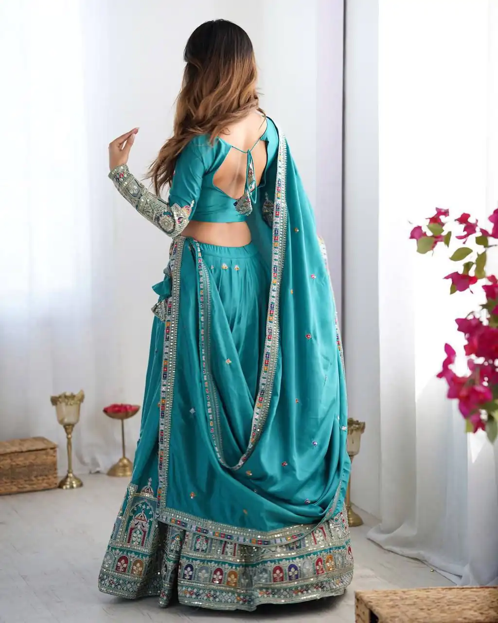 MF TAJ 1003 Rama in Color Chinon Silk Embroidery Work Lehenga Choli . Get it for ₹1949. Delivery 4-6 Working Days. Shop now. | Lehenga, Bollywood Lehenga, Creative Lehenga, Designer Lehenga, Embroidered Lehenga, Party Wear Lehenga
