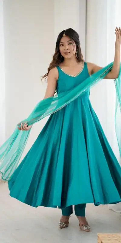 KB 285 Rama Color in Roman Silk Chanderi Mirror Work & Lace Work Gown . Best Price βΉ1929. Delivery 4-6 Working Days. Shop now. | Gowns, Bollywood Gowns, Creative Gowns, Designer Gowns, Embroidered Gowns, Party Wear Gowns