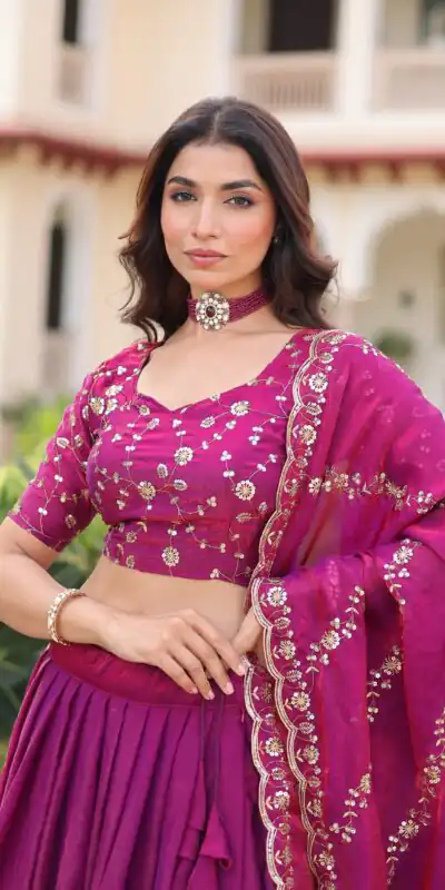 KA 5053 Rani Pink Fendi Silk Lehenga Choli with Sequins Work & Embroidery Work. Exclusive Offer ₹2049. Delivery 4-6 Working Days. Shop now. | Lehenga, Bollywood Lehenga, Creative Lehenga, Designer Lehenga, Embroidered Lehenga, Party Wear Lehenga