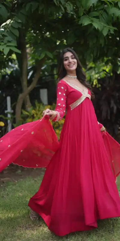 KA 1067 Rani Pink Faux Blooming Gown Perfect for Wedding, Party, Haldi, Raksha Bandhan, Traditional Day – . Exclusive Offer ₹1849. Delivery 4-6 Working Da | Gowns, Bollywood Gowns, Creative Gowns, Designer Gowns, Embroidered Gowns, Party Wear Gowns