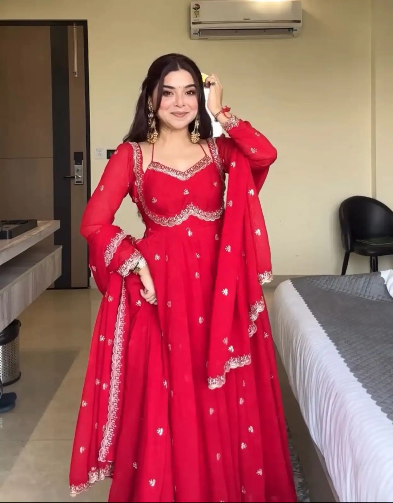 MF 1003 Red Georgette Gown. Perfect for Wedding, Party, Pongal, Bridal Wear, Anniversary – Affordable Price ₹1799. Delivery 4-6 Working Days. Shop now. | Gowns, Bollywood Gowns, Creative Gowns, Designer Gowns, Embroidered Gowns, Party Wear Gowns