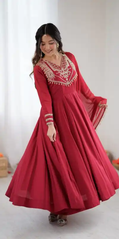 ZSR 3149 Red Roman silk Gown Perfect for Wedding, Party, Sangeet, Haldi, Lohri β . Introductory Price βΉ2099. Delivery 4-6 Working Days. Shop now. | Gowns, Bollywood Gowns, Creative Gowns, Designer Gowns, Embroidered Gowns, Party Wear Gowns