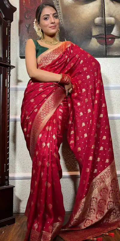 KPR 210 Red Soft Lichi Silk Saree with Lace Work & Lace Border. Special Price ₹1399. Delivery 4-6 Working Days. Shop now. | Sarees, Bollywood Sarees, Creative Sarees, Designer Sarees, Embroidered Sarees, Ethnic Saree, Modern Digital sarees, Party Wear Sarees