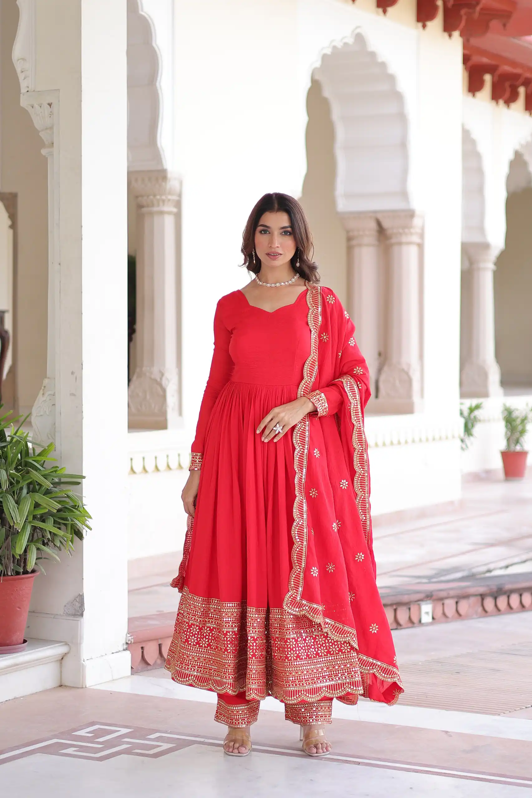 KA 1209 Red Vichitra Silk Gown with Embroidery Work & Sequins Work. Get it for ₹2499. Delivery 4-6 Working Days. Shop now. | Gowns, Bollywood Gowns, Creative Gowns, Designer Gowns, Embroidered Gowns, Party Wear Gowns