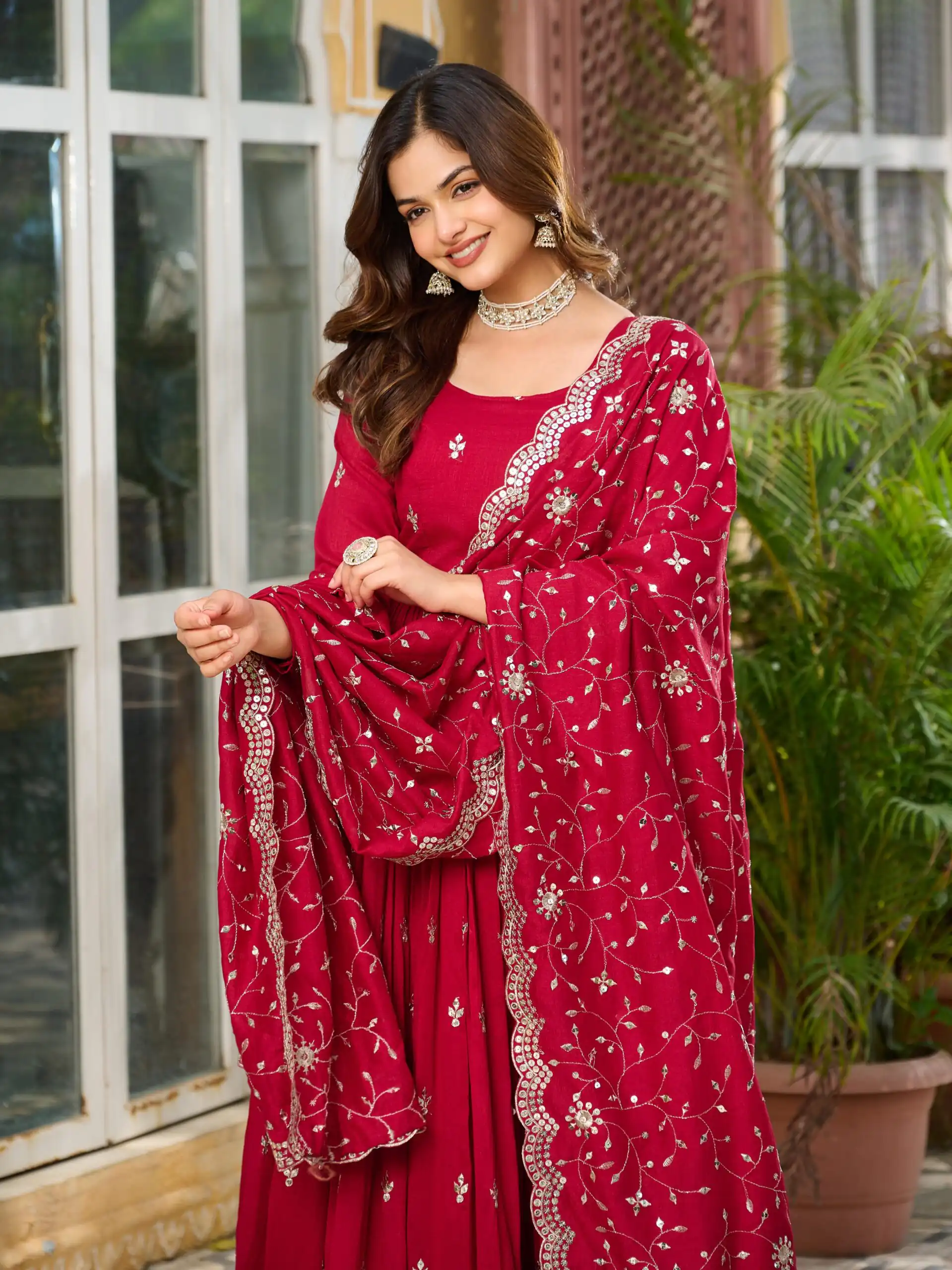 Ram 097 Red Vichitra Silk Gown with Embroidery Work. Wedding, Party, Festive, Events Affordable Price ₹2549. Delivery 4-6 Working Days. Shop now. | Gowns, Bollywood Gowns, Creative Gowns, Designer Gowns, Embroidered Gowns, Party Wear Gowns