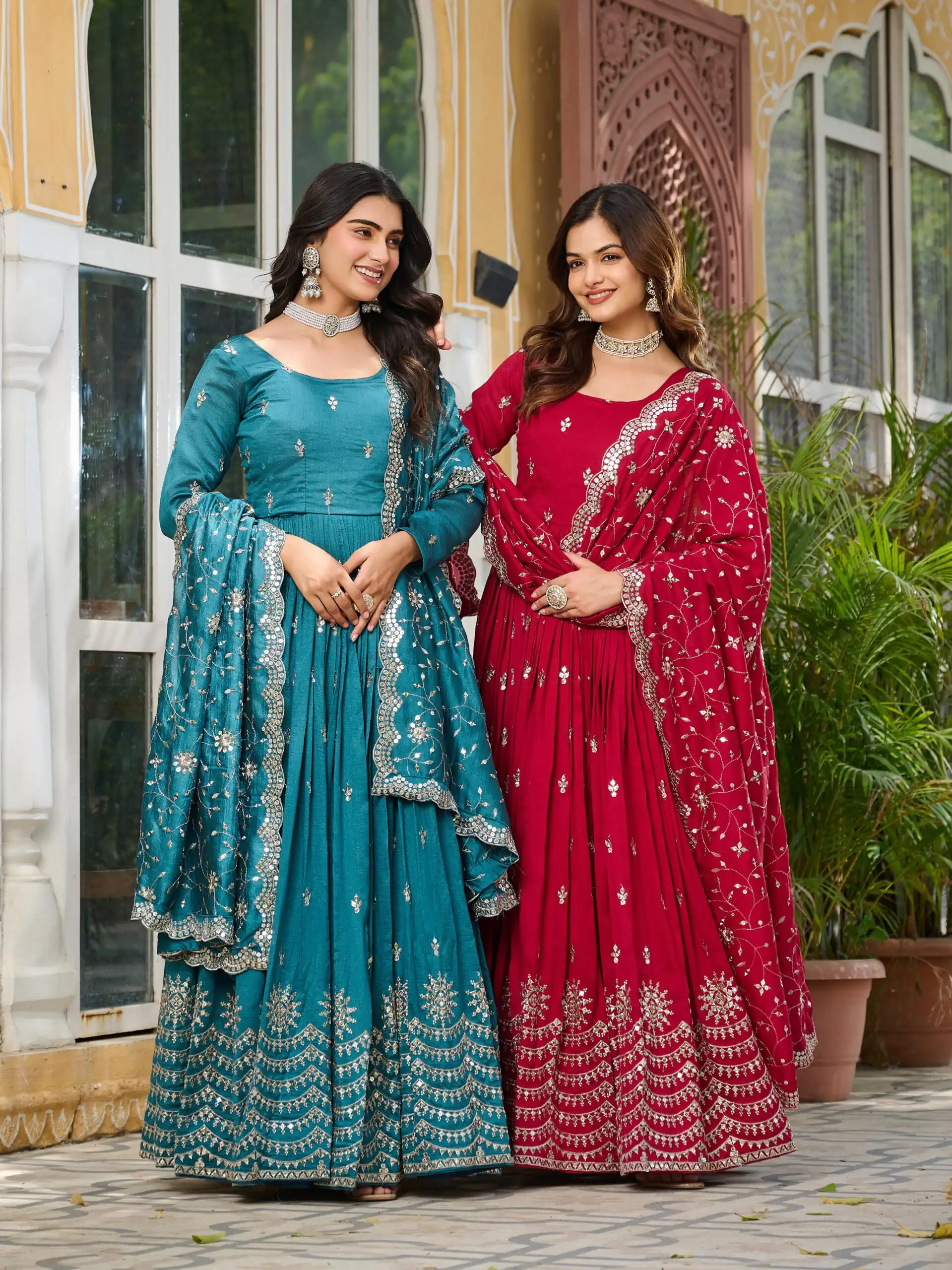 Ram 097 Red Vichitra Silk Gown with Embroidery Work. Wedding, Party, Festive, Events Affordable Price ₹2549. Delivery 4-6 Working Days. Shop now. | Gowns, Bollywood Gowns, Creative Gowns, Designer Gowns, Embroidered Gowns, Party Wear Gowns