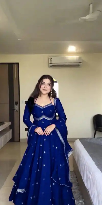 RTC 5924 Royal Blue Georgette Thread With Sequence Gown Perfect for Wedding, Party, Reception, Holi, . Available at ₹1999 only. Delivery 4-6 Working Days. | Gowns, Bollywood Gowns, Creative Gowns, Designer Gowns, Embroidered Gowns, Party Wear Gowns