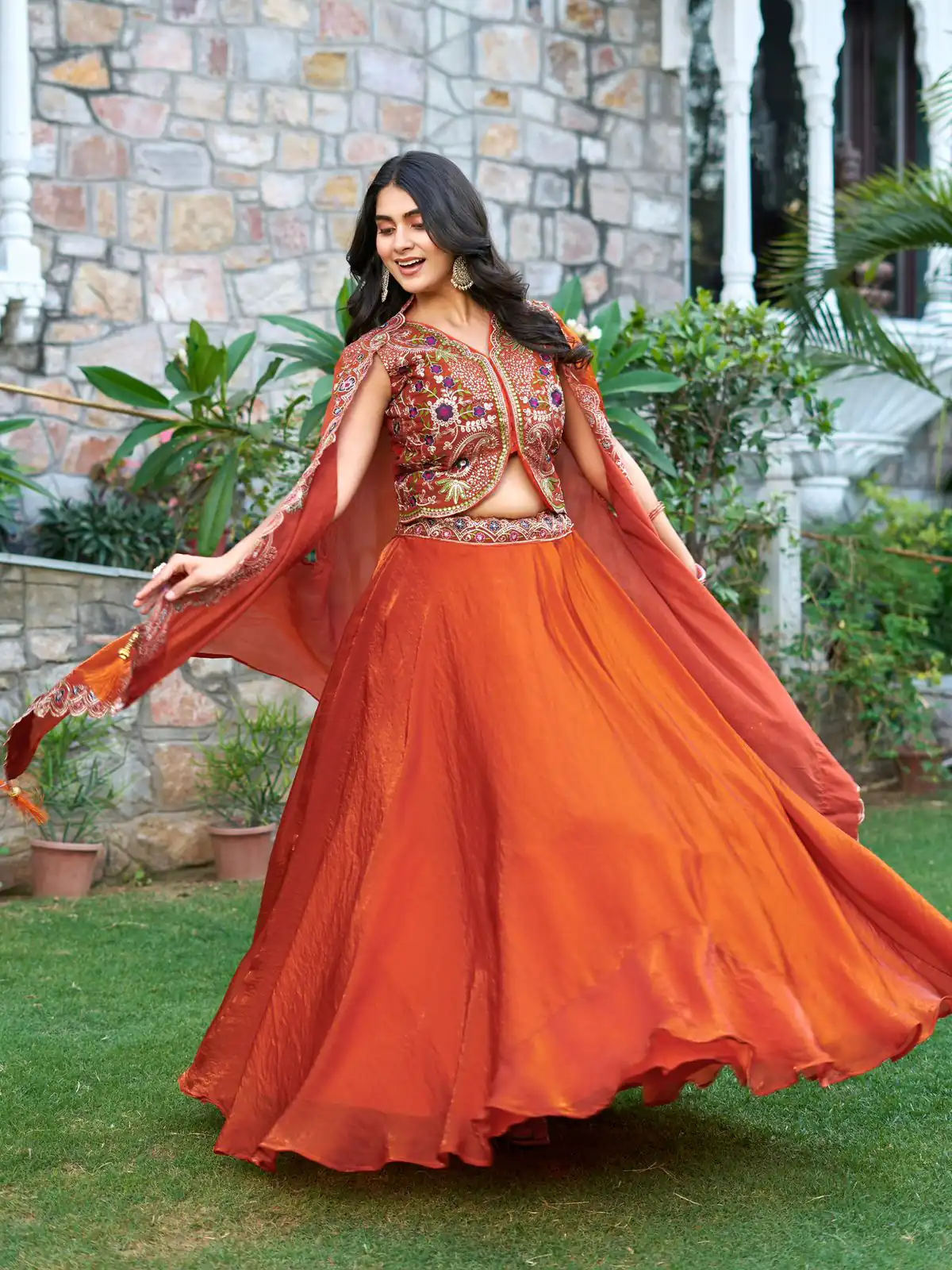 Rust Fendy Silk Embroidery Work Lehenga Choli