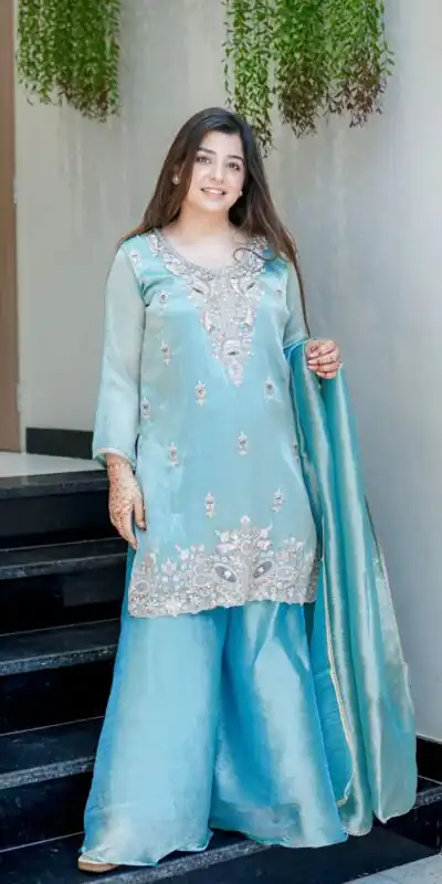 Alternative view of Sky Blue Jimmy Choo Embroidery Lace Work Salwar Suit