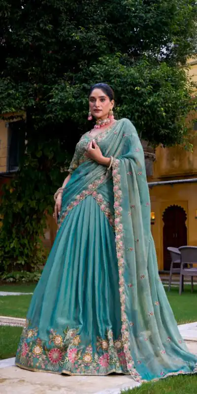 LNB 1450 Sky Blue in Zari Shimmer Embroidery Work & Zari Work Lehenga Choli . Grab it for ₹3599. Delivery 4-6 Working Days. Shop now. | Lehenga, Bollywood Lehenga, Creative Lehenga, Designer Lehenga, Embroidered Lehenga, Party Wear Lehenga