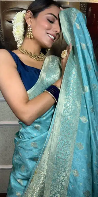 KPR 210 Sky Blue Soft Lichi Silk Saree with Lace Work & Lace Border. Special Price ₹1399. Delivery 4-6 Working Days. Shop now. | Sarees, Bollywood Sarees, Creative Sarees, Designer Sarees, Embroidered Sarees, Ethnic Saree, Modern Digital sarees, Party Wear Sarees