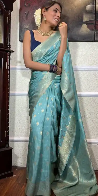 KPR 210 Sky Blue Soft Lichi Silk Saree with Lace Work & Lace Border. Special Price ₹1399. Delivery 4-6 Working Days. Shop now. | Sarees, Bollywood Sarees, Creative Sarees, Designer Sarees, Embroidered Sarees, Ethnic Saree, Modern Digital sarees, Party Wear Sarees
