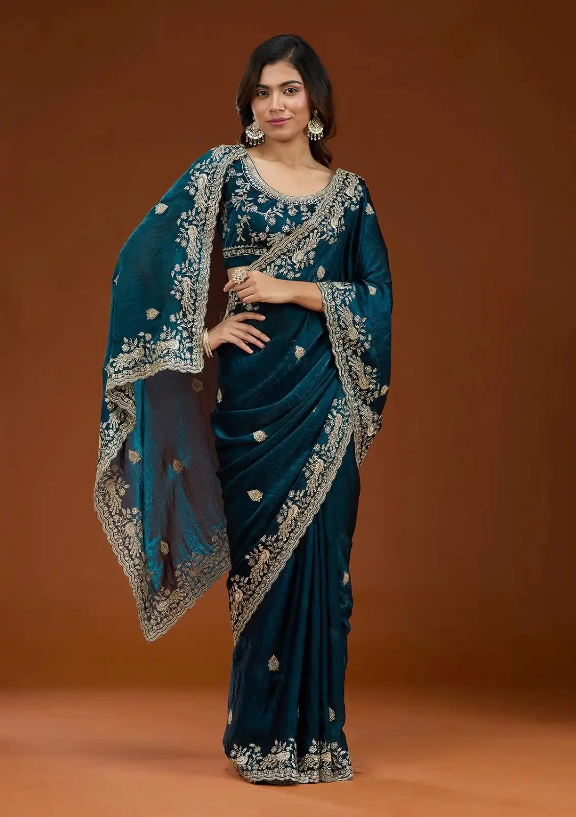 E BT 438 Teal in Fandy Satin Silk mbroidery Work & Zari Work Saree. Special Price ₹1949. Delivery 4-6 Working Days. Shop now. | Sarees, Bollywood Sarees, Creative Sarees, Designer Sarees, Embroidered Sarees, Ethnic Saree, Modern Digital sarees, Party Wear Sarees