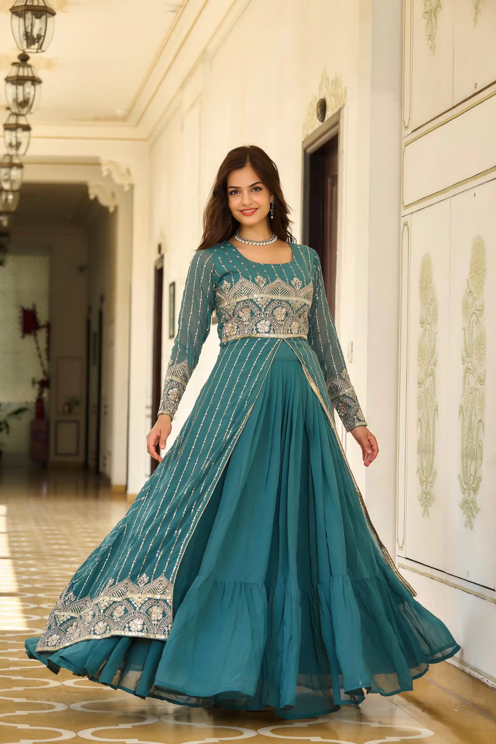 Ram 048 Teal Fox Georgette Lehenga Choli with Embroidery Work. Available at ₹2599 only. Delivery 4-6 Working Days. Shop now. | Lehenga, Bollywood Lehenga, Creative Lehenga, Designer Lehenga, Embroidered Lehenga, Party Wear Lehenga