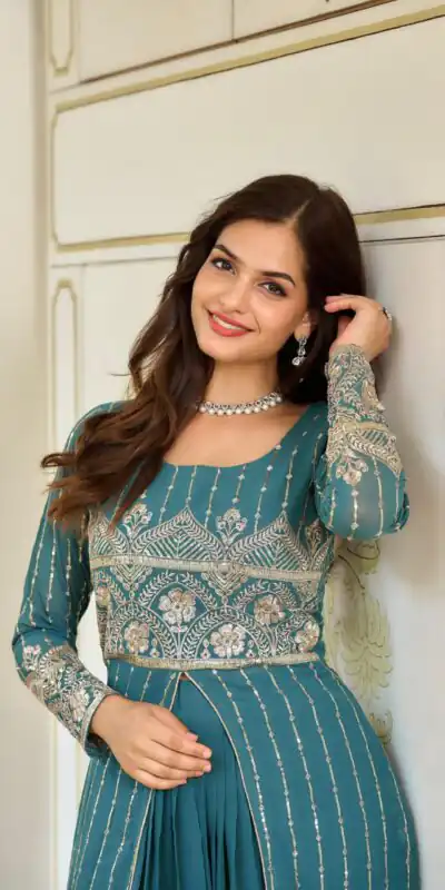 Ram 048 Teal Fox Georgette Lehenga Choli with Embroidery Work. Available at ₹2599 only. Delivery 4-6 Working Days. Shop now. | Lehenga, Bollywood Lehenga, Creative Lehenga, Designer Lehenga, Embroidered Lehenga, Party Wear Lehenga