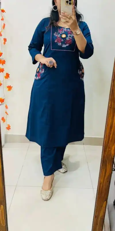 MF 1114 Teal Soft Cotton Slub Kurti with Embroidery Work. Wedding, Party, Festive, Events, Grab it for ₹1549. Delivery 4-6 Working Days. Shop now. | Kurti, Bollywood Kurti, Creative Kurtis, Designer Kurti, Party Wear Kurti, Selfie Kurti