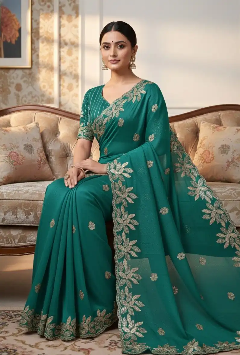 JR 656 Teal Soft Organza Silk Saree Perfect for Wedding, Party, Durga Puja, Baisakhi, Temple Visit – . Affordable Price ₹1799. Delivery 4-6 Working D | Sarees, Bollywood Sarees, Creative Sarees, Designer Sarees, Embroidered Sarees, Ethnic Saree, Modern Digital sarees, Party Wear Sarees