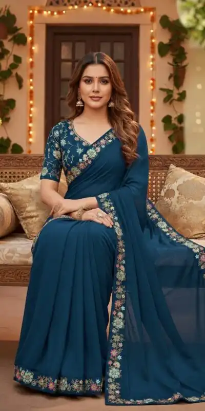 JR 658 Teal in Color Star Georgette ace Work & Embroidery Work Saree . Now at just ₹1699. Delivery 4-6 Working Days. Shop now. | Sarees, Bollywood Sarees, Creative Sarees, Designer Sarees, Embroidered Sarees, Ethnic Saree, Modern Digital sarees, Party Wear Sarees